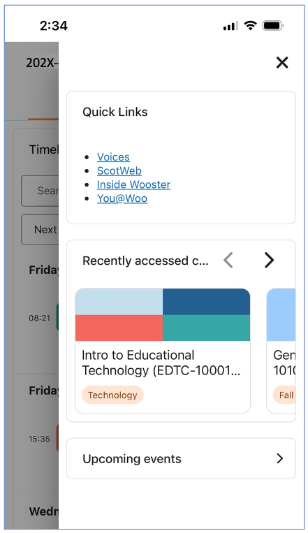 Moodle mobile app right sidebar